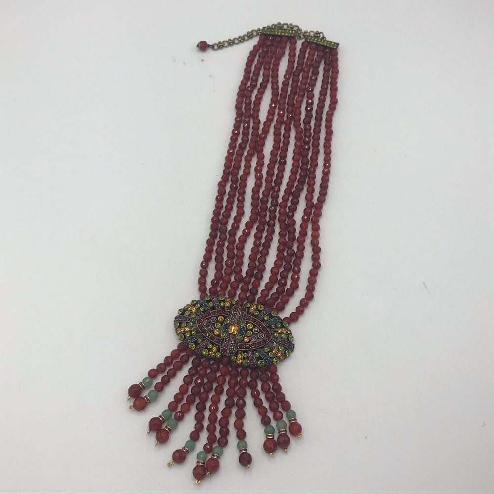 Heidi Daus Carnelian Multi Strand Crystal Tassel Necklace NIB - Picture 4 of 10